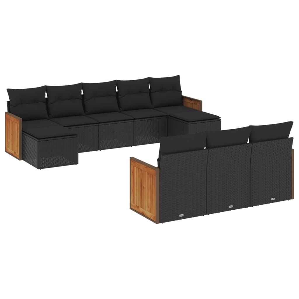 Set Divani da Giardino 10pz con Cuscini in Polyrattan Nero 3228092