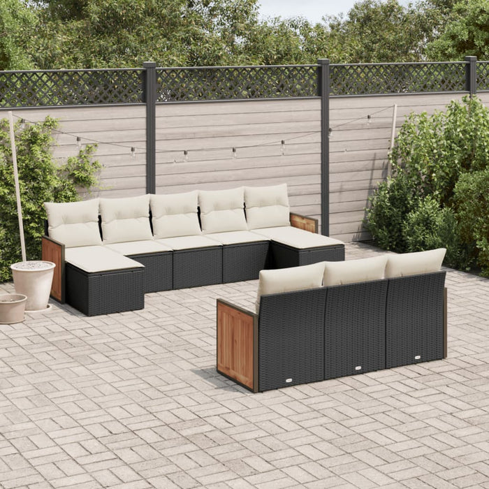 Set Divani da Giardino 10pz con Cuscini in Polyrattan Nero 3228093