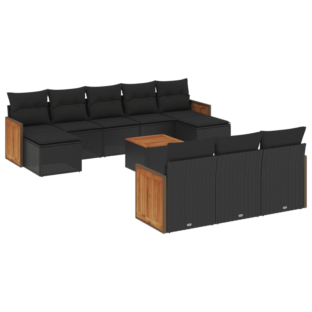 Set Divani da Giardino 11 pz con Cuscini in Polyrattan Nero 3228099