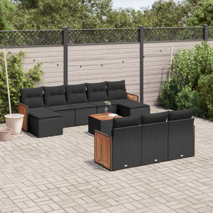 Set Divani da Giardino 11 pz con Cuscini in Polyrattan Nero 3228099