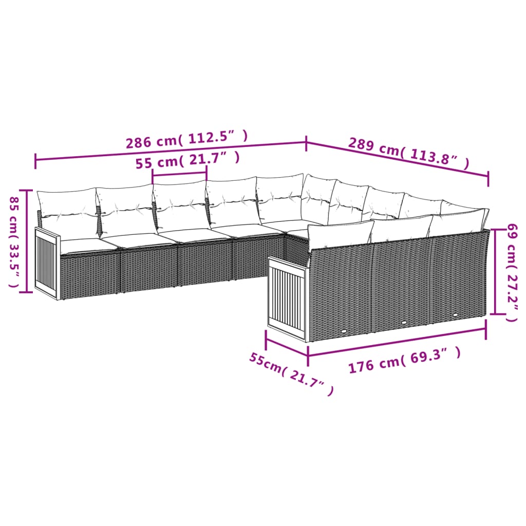 Set Divani da Giardino 11 pz con Cuscini in Polyrattan Nero 3228106