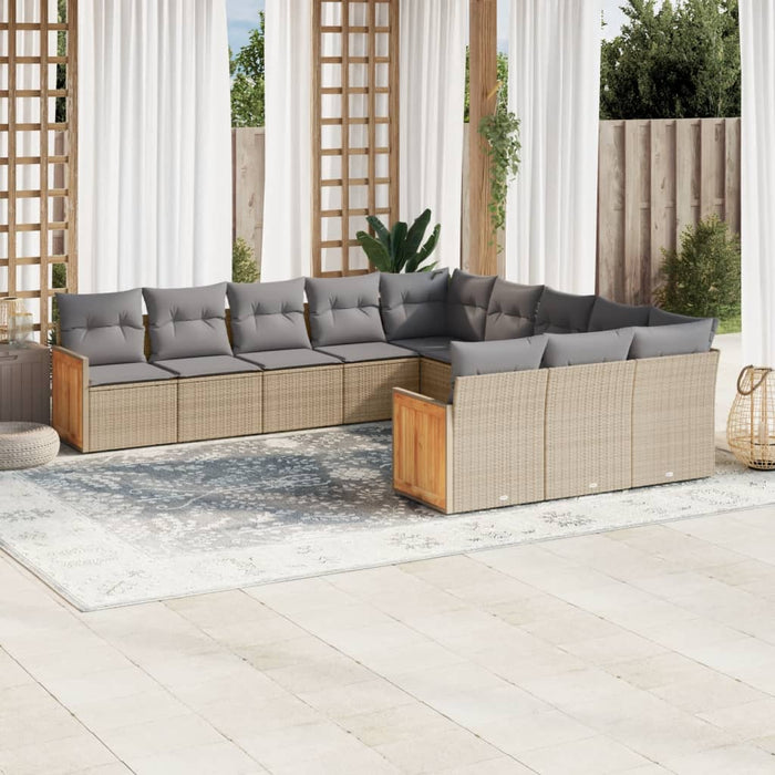 Set Divani da Giardino 11 pz con Cuscini Beige in Polyrattan 3228110