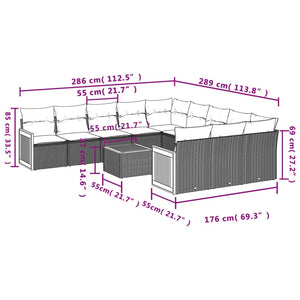 Set Divani da Giardino 12 pz con Cuscini Grigio in Polyrattan 3228118