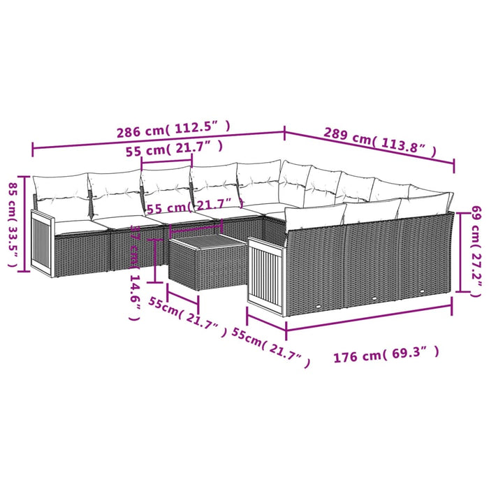 Set Divani da Giardino 12 pz con Cuscini Grigio in Polyrattan 3228118