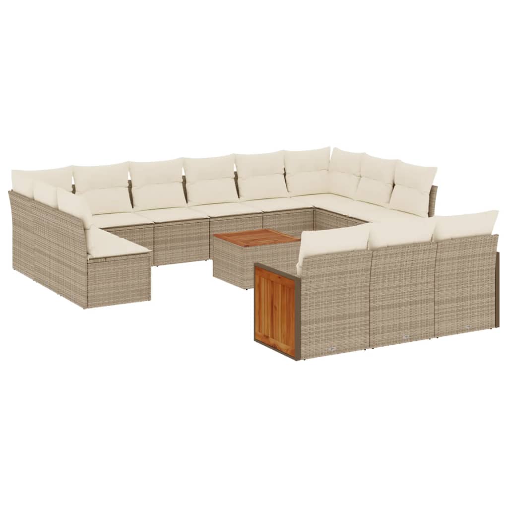 Set Divani da Giardino 14pz con Cuscini in Polyrattan Beige 3228144