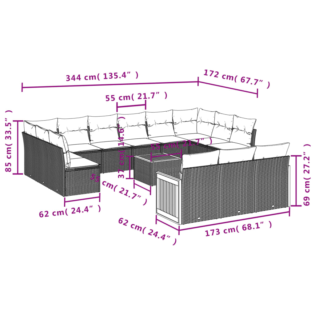 Set Divano da Giardino 16 pz con Cuscini Grigi in Polyrattan 3228146