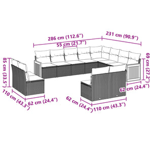 Set Divani da Giardino 12 pz con Cuscini Beige in Polyrattan 3228152