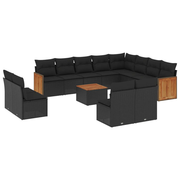 Set Divani da Giardino 13pz con Cuscini Nero in Polyrattan 3228155