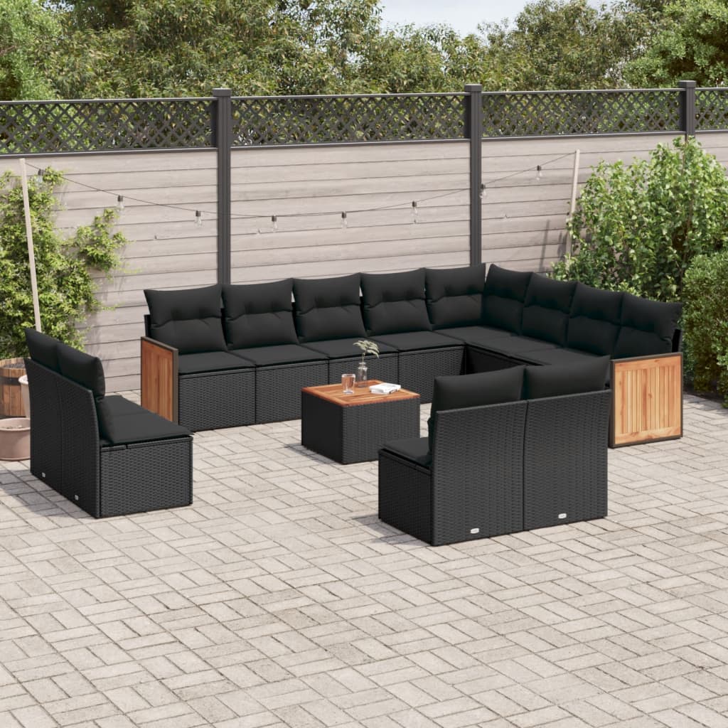 Set Divani da Giardino 13pz con Cuscini Nero in Polyrattan 3228155