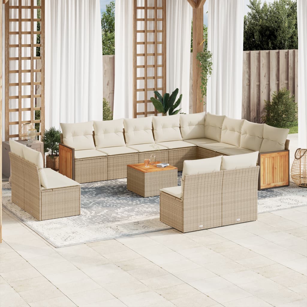 Set Divano da Giardino 13 pz con Cuscini Beige in Polyrattan 3228158