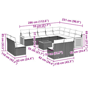 Set Divani da Giardino 13 pz con Cuscini Grigio in Polyrattan 3228160