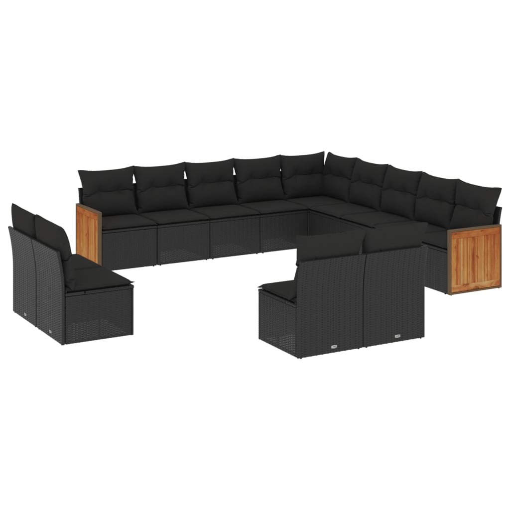 Set Divani da Giardino 13pz con Cuscini Nero in Polyrattan 3228162