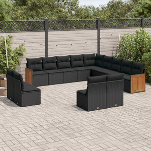 Set Divani da Giardino 13pz con Cuscini Nero in Polyrattan 3228162