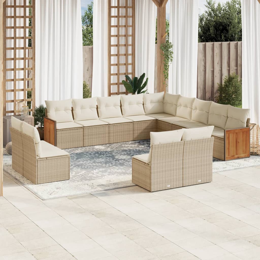 Set Divano da Giardino 13 pz con Cuscini Beige in Polyrattan 3228165