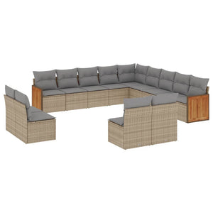 Set Divano da Giardino 13 pz con Cuscini Beige in Polyrattan 3228166