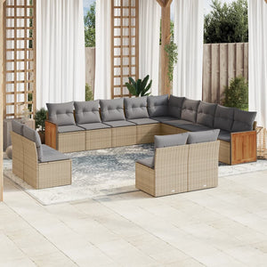 Set Divano da Giardino 13 pz con Cuscini Beige in Polyrattan 3228166