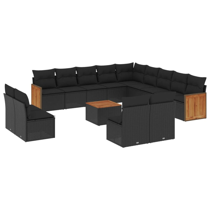 Set Divani da Giardino 14pz con Cuscini in Polyrattan Nero 3228169