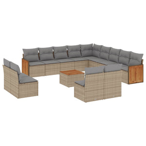 Set Divani da Giardino 14pz con Cuscini in Polyrattan Beigecod mxl 113972