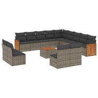 Set Divani da Giardino 14pz con Cuscini in Polyrattan Grigio 3228174