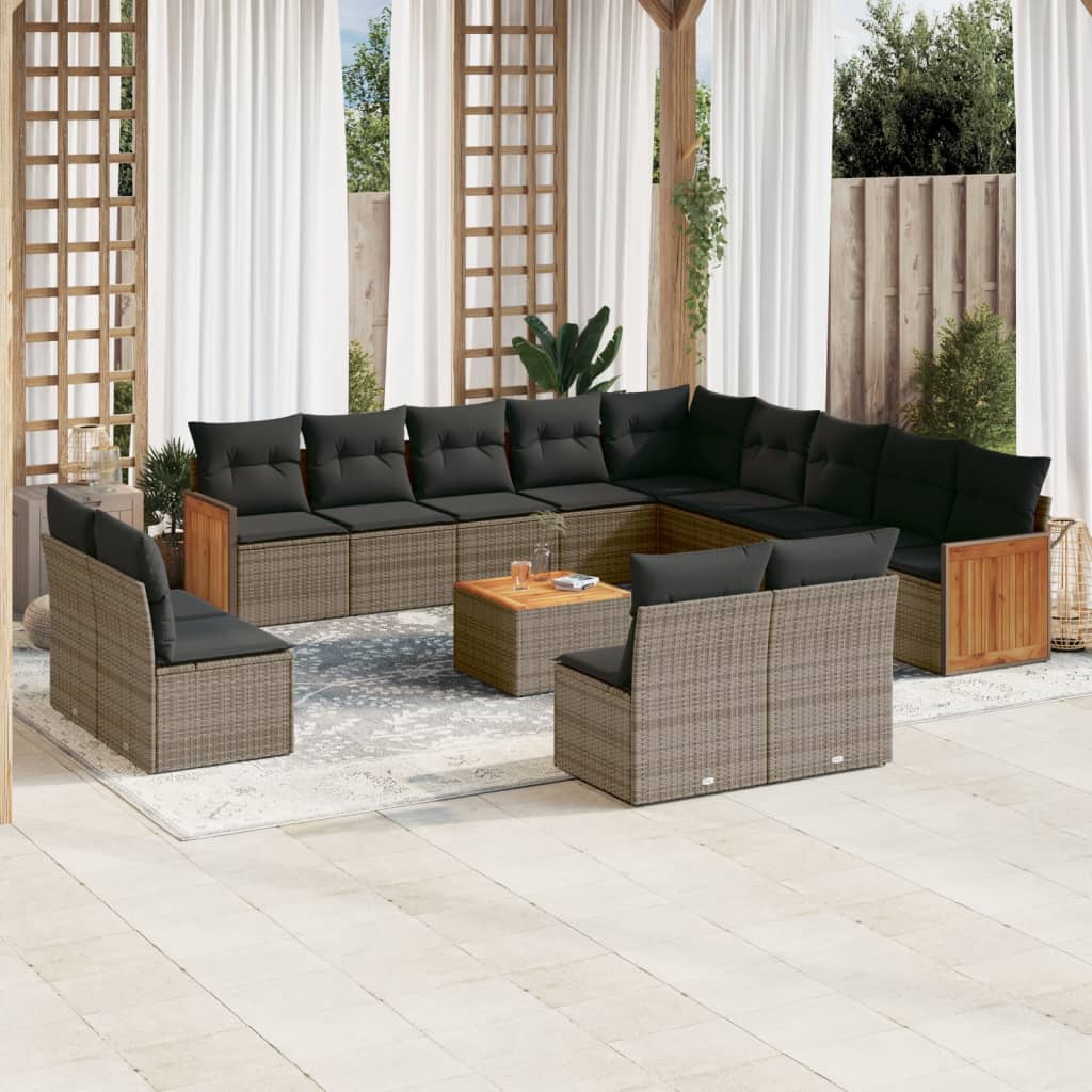 Set Divani da Giardino 14pz con Cuscini in Polyrattan Grigio 3228174