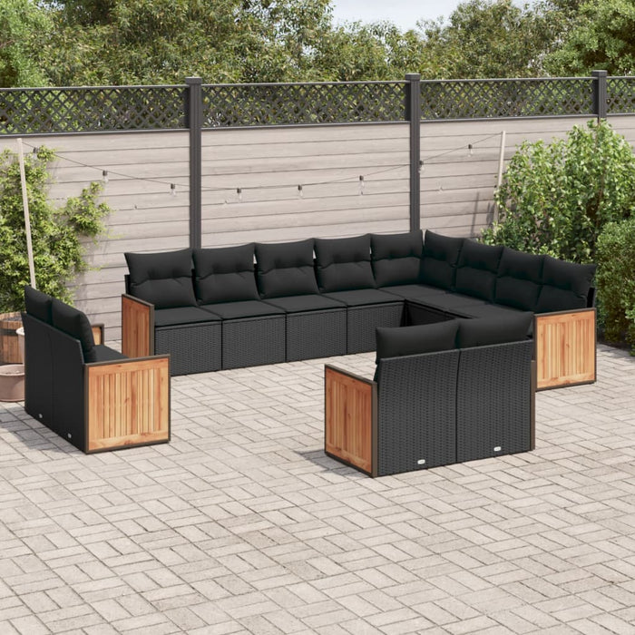 Set Divani da Giardino 12 pz con Cuscini Nero in Polyrattan 3228190