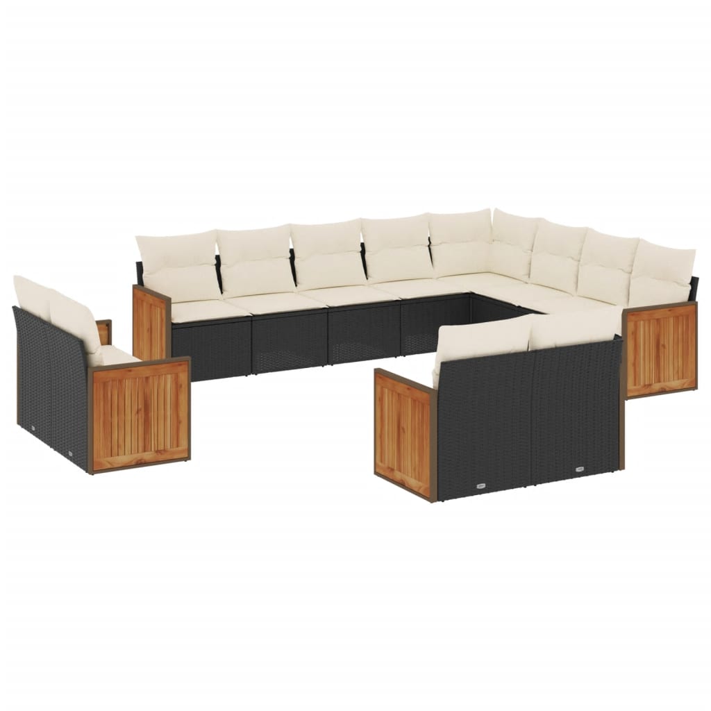 Set Divani da Giardino 12 pz con Cuscini Nero in Polyrattan 3228191