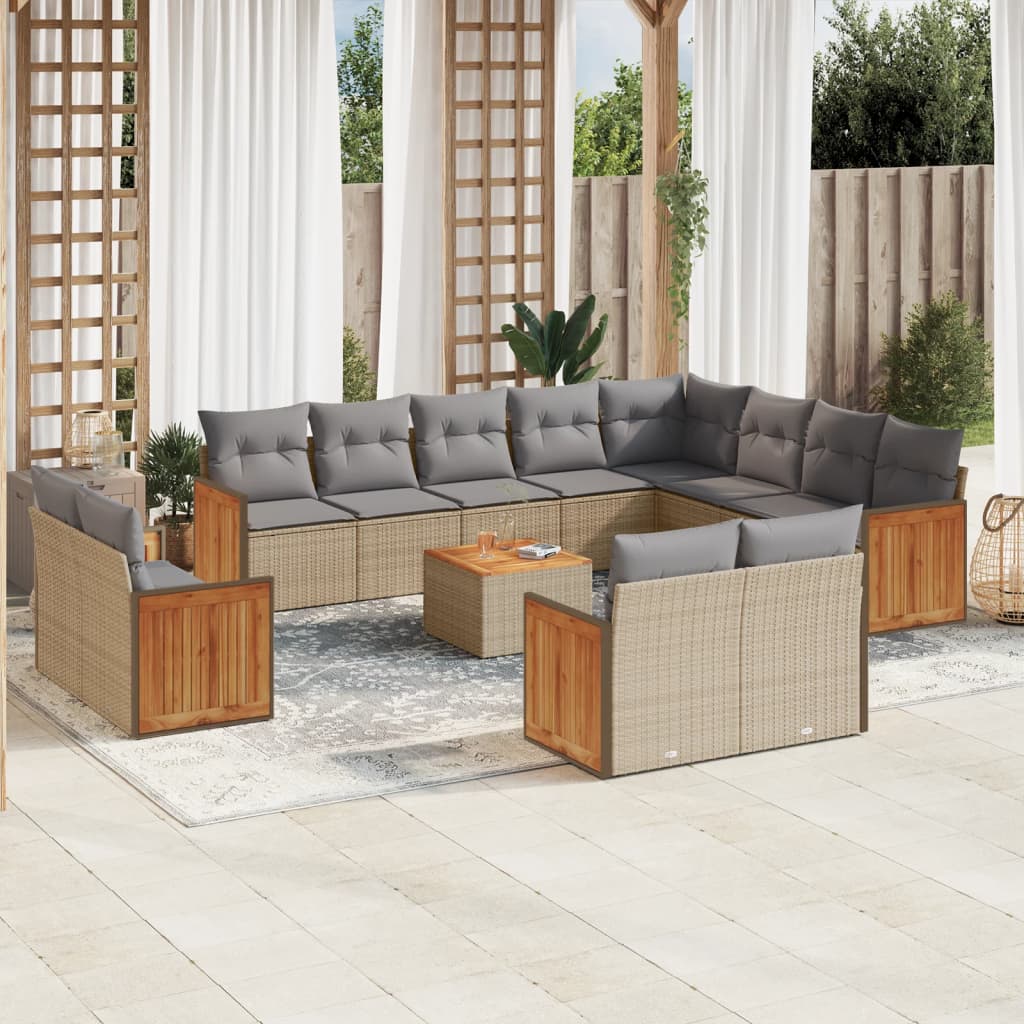 Set Divano da Giardino 13 pz con Cuscini Beige in Polyrattan 3228201