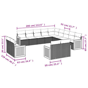 Set Divani da Giardino 13pz con Cuscini Nero in Polyrattan 3228204