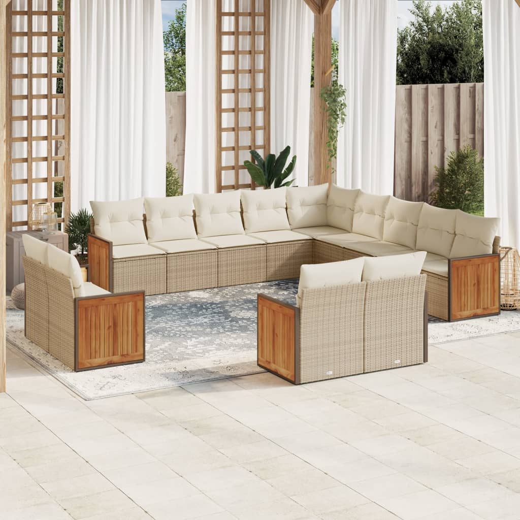 Set Divano da Giardino 13 pz con Cuscini Beige in Polyrattan 3228207