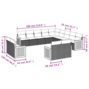 Set Divani da Giardino 13 pz con Cuscini Grigio in Polyrattan 3228209