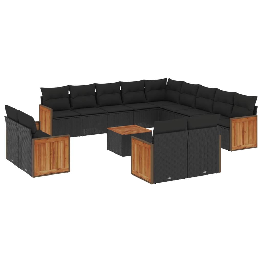 Set Divani da Giardino 14pz con Cuscini in Polyrattan Nero 3228211