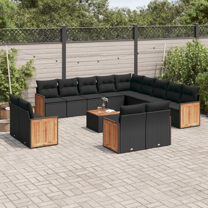 Set Divani da Giardino 14pz con Cuscini in Polyrattan Nero 3228211