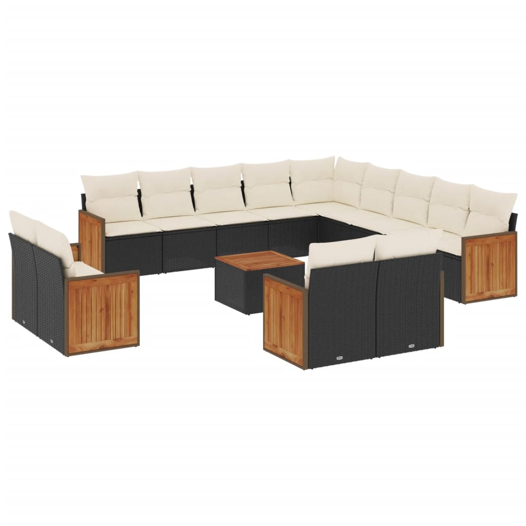 Set Divani da Giardino 14pz con Cuscini in Polyrattan Nero 3228212