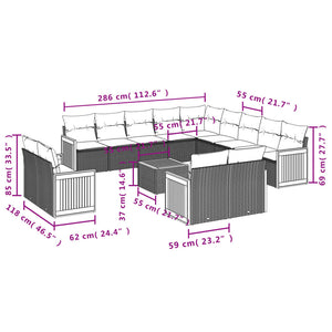 Set Divani da Giardino 14pz con Cuscini in Polyrattan Nero 3228212