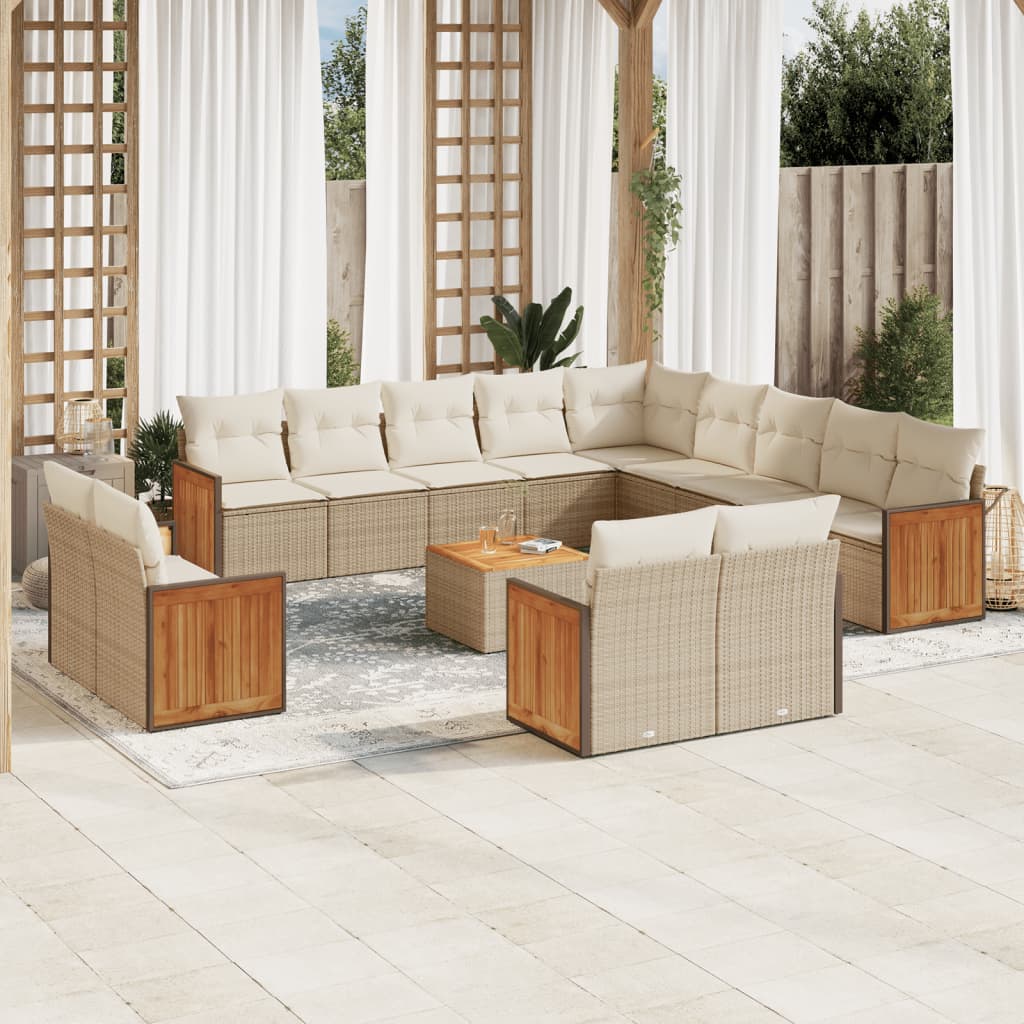 Set Divani da Giardino 14pz con Cuscini in Polyrattan Beige 3228214