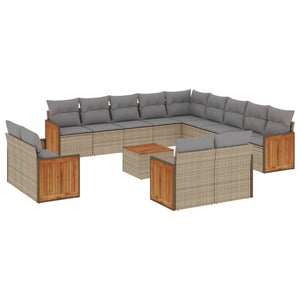 Set Divani da Giardino 14pz con Cuscini in Polyrattan Beigecod mxl 90288