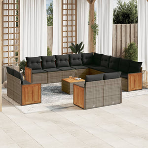 Set Divani da Giardino 14pz con Cuscini in Polyrattan Grigio 3228216