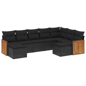 Set Divani da Giardino 9 pz con Cuscini Nero in Polyrattan 3228218