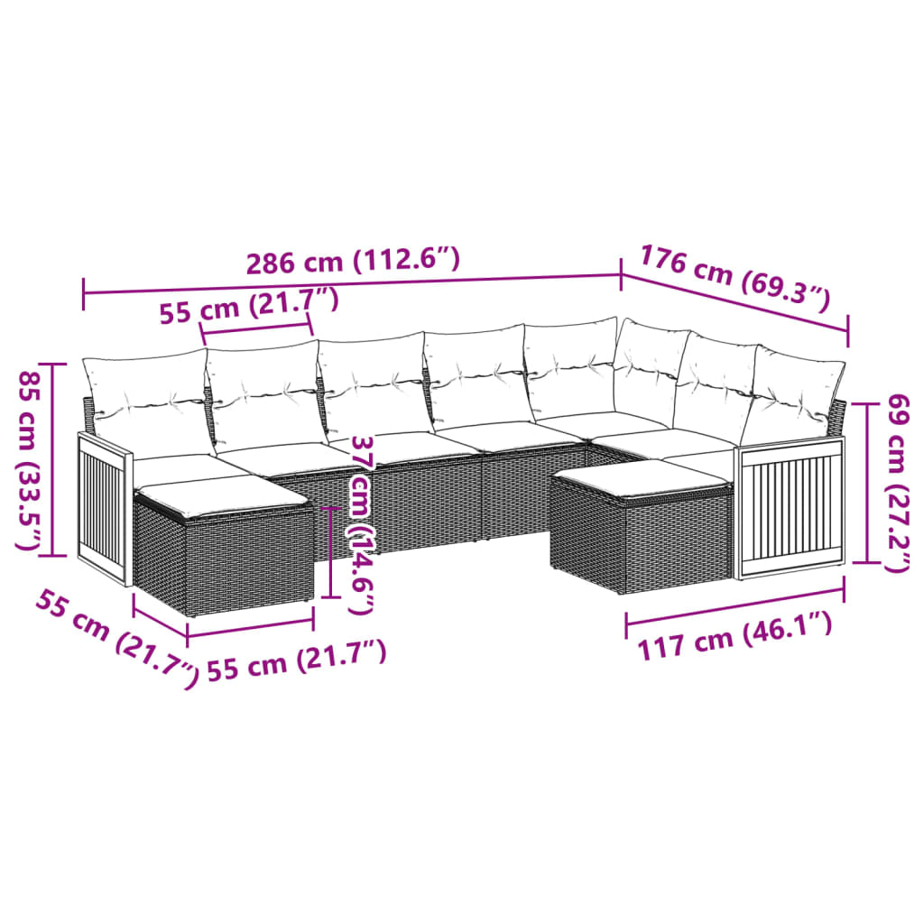 Set Divani da Giardino 9 pz con Cuscini Nero in Polyrattan 3228218