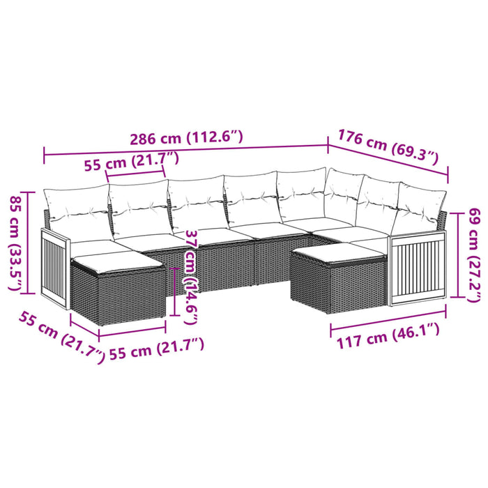 Set Divani da Giardino 9 pz con Cuscini Nero in Polyrattan 3228218