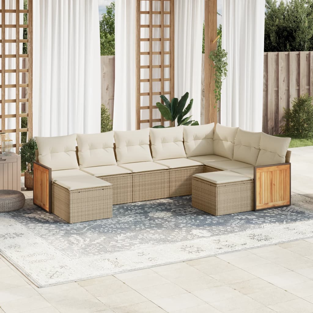 Set Divano da Giardino 9 pz con Cuscini Beige in Polyrattancod mxl 113984