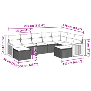 Set Divano da Giardino 9 pz con Cuscini Beige in Polyrattan 3228222