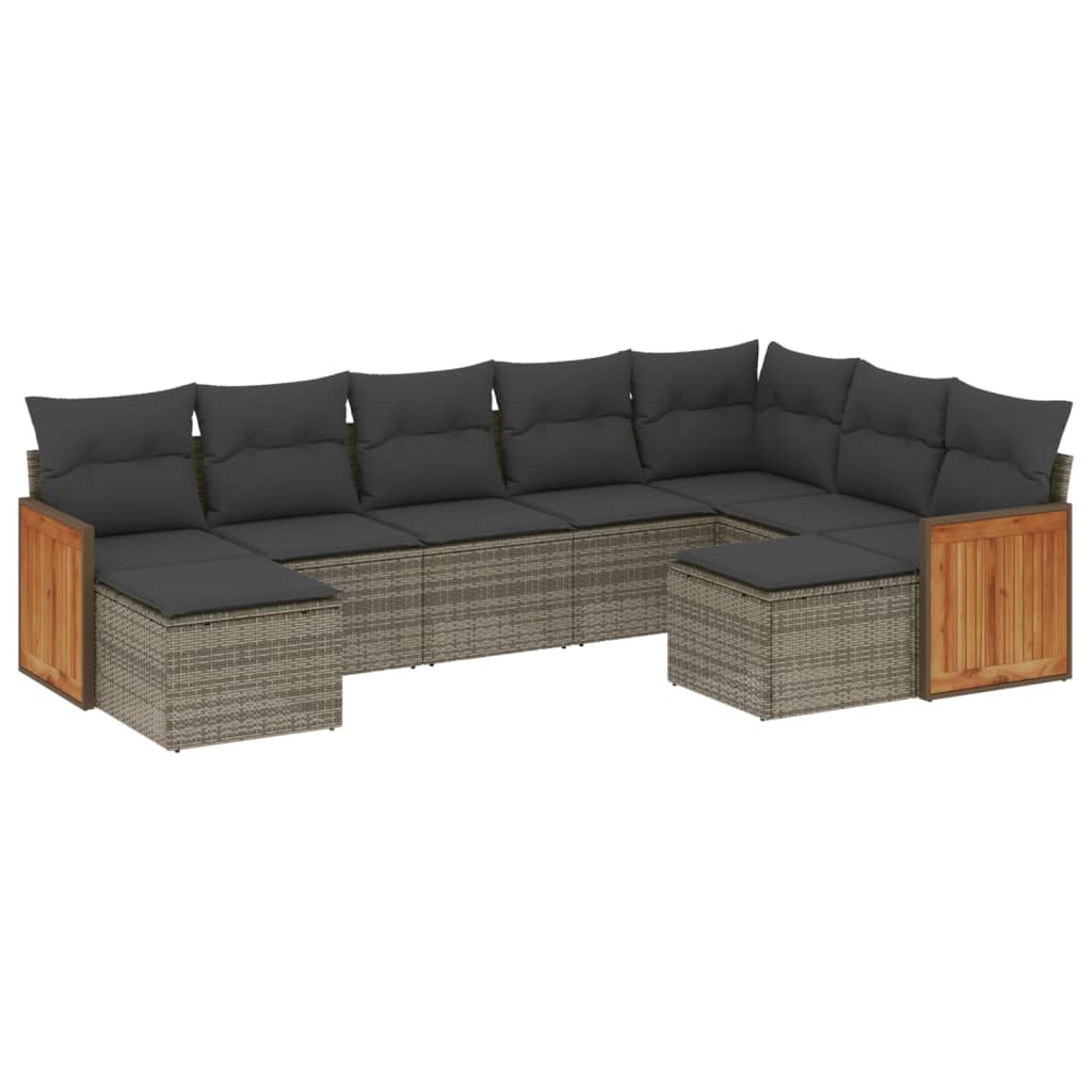 Set Divano da Giardino 9 pz con Cuscini Grigio in Polyrattan 3228223