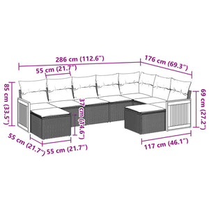 Set Divano da Giardino 9 pz con Cuscini Grigio in Polyrattan 3228223