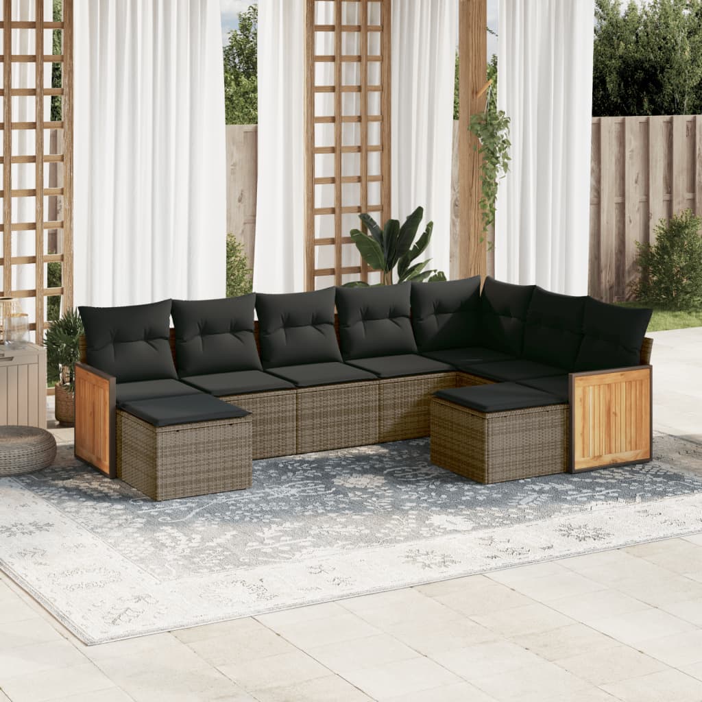 Set Divano da Giardino 9 pz con Cuscini Grigio in Polyrattan 3228223