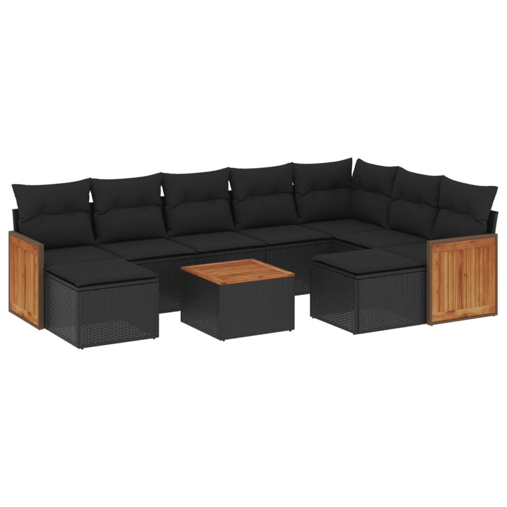 Set Divani da Giardino 10pz con Cuscini in Polyrattan Nero 3228225