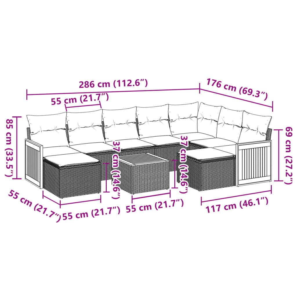 Set Divani da Giardino 10pz con Cuscini in Polyrattan Nero 3228225