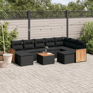 Set Divani da Giardino 10pz con Cuscini in Polyrattan Nero 3228225