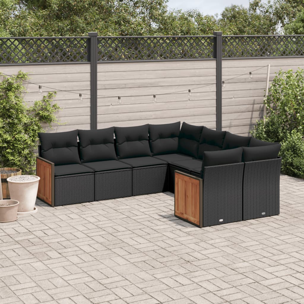 Set Divani da Giardino con Cuscini 8 pz Nero in Polyrattan 3228232