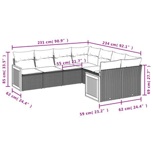 Set Divano da Giardino 8 pz con Cuscini Beige in Polyrattan 3228235